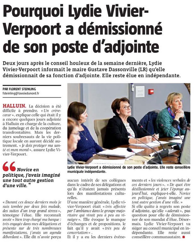 20181218 Dmission Lydie Verpoort VdN revue de presse