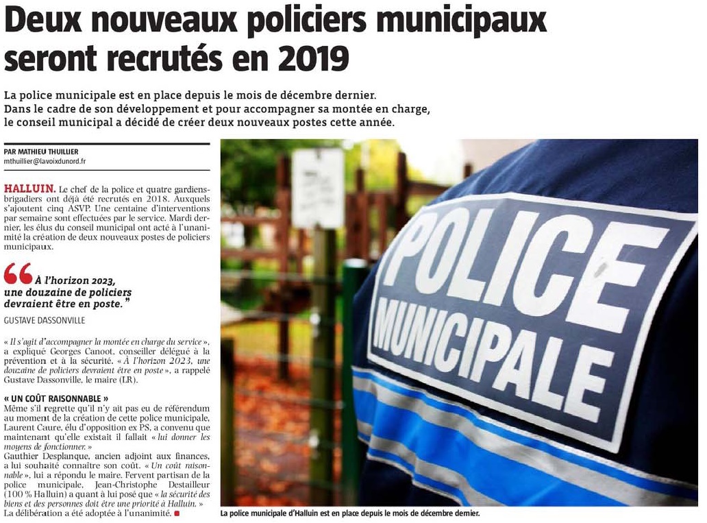 20190408 Police municipale Hallin recrutement en 2019 revue de presse