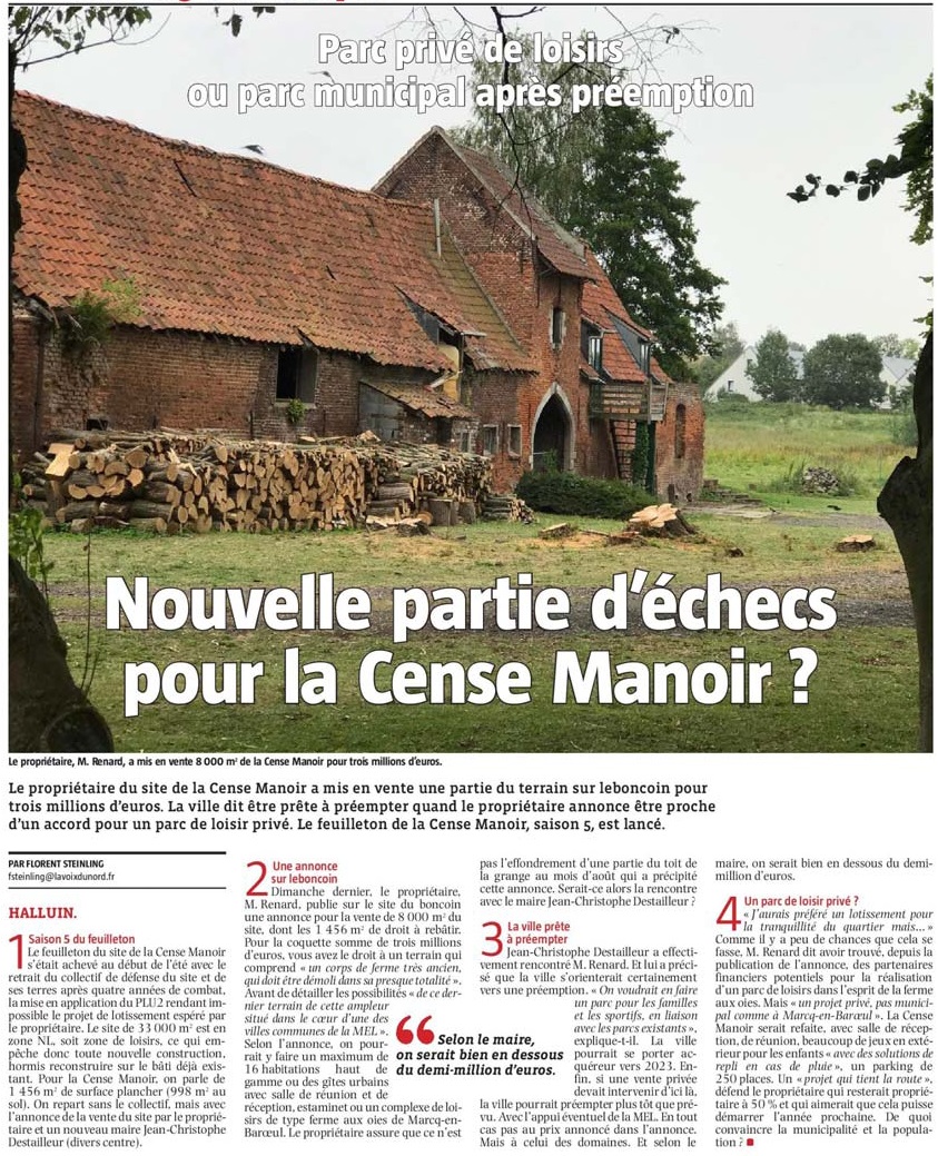 20200921 Cense Manoir en vente VdN revue de presse