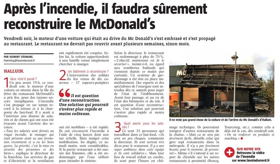 20171217 Incendie Mc Donald VdN revue de presse