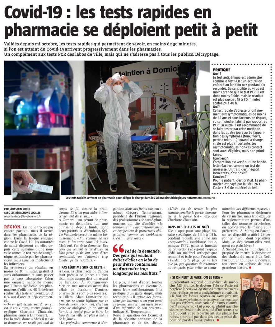 20201105 tests pharmacie VdN revue de presse