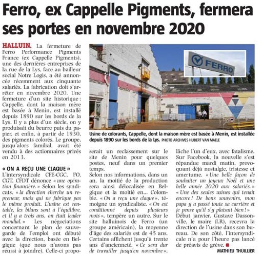 20191219 Cappelle Pigments Fermeture 2020 VdN revue de presse