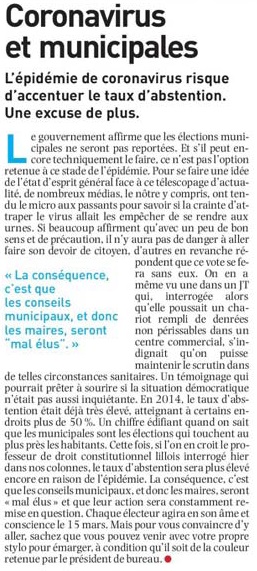 20200307 Municipales et virue Point de vue NE revue de presse