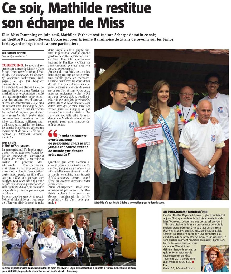 20171105 Mathilde Verbeke Miss Tourcoing 2017 VdN revue de presse