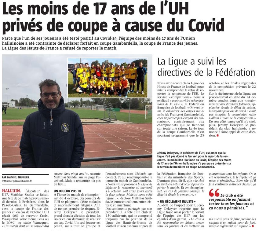 20201018 Foot Covid VdN revue de presse