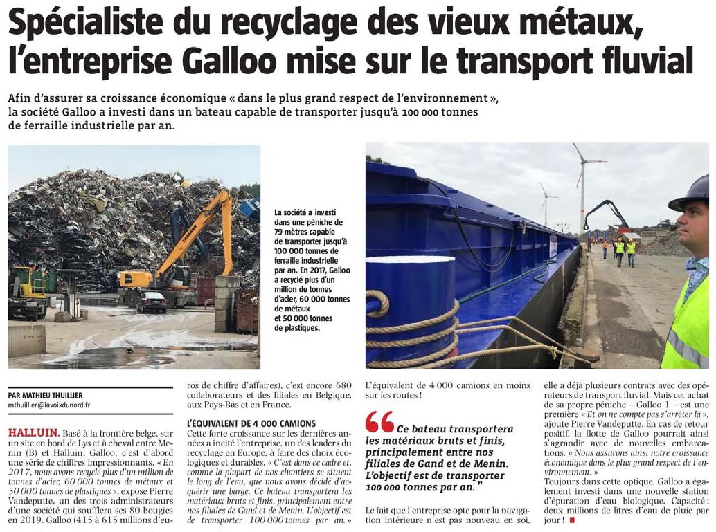 20180905 Galloo Transport fluvial VdN revue de presse