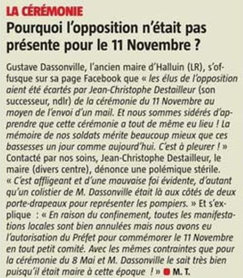 20201113 Dassonville et le 11 Novembre VdN revue de presse