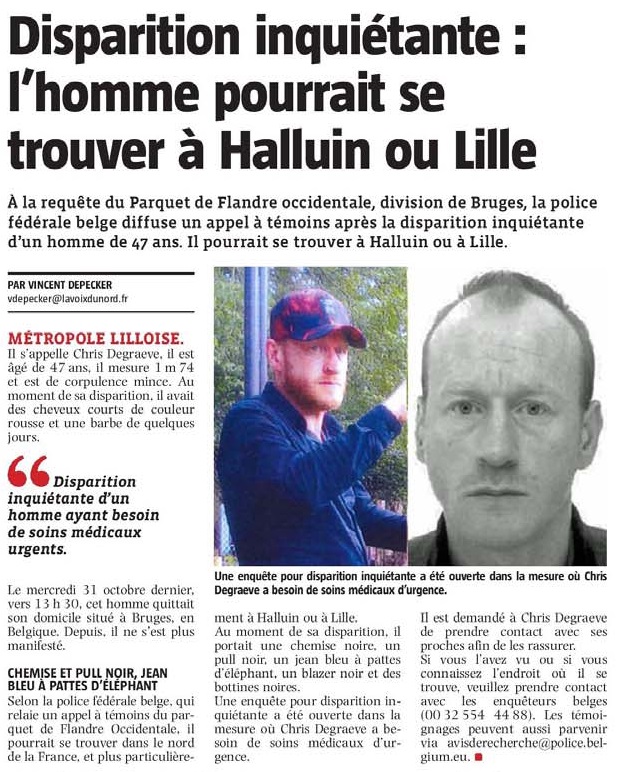 20181114 Disparition Halluin VdN revue de presse