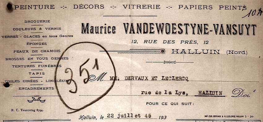 Vandewoestyne Pre facture 1945 BD4693
