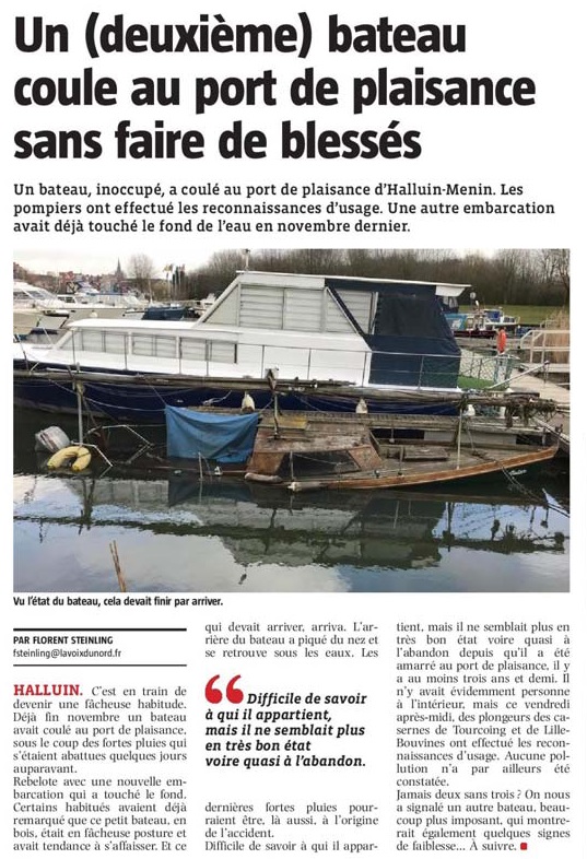 20180324 bateau coule VdN revue de presse