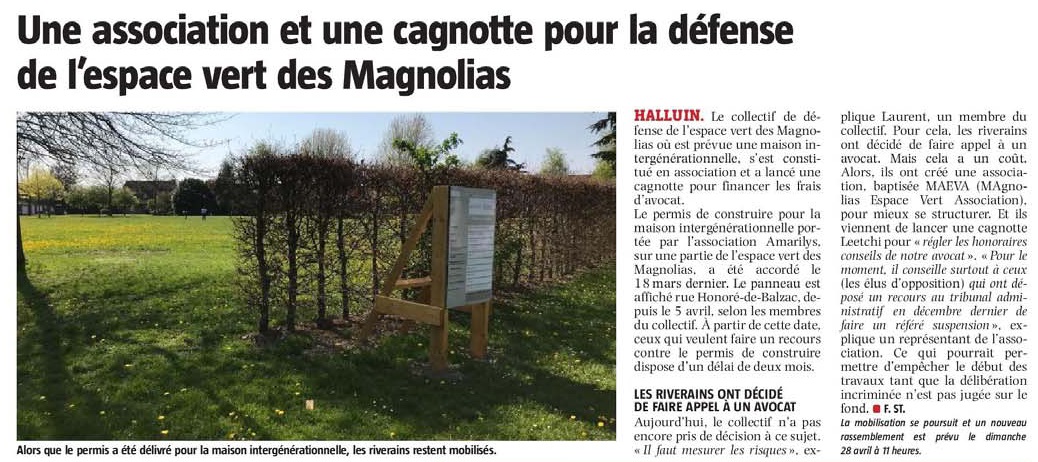 20190420 Espace vert Magnolias Cagnotte VdN revue de presse