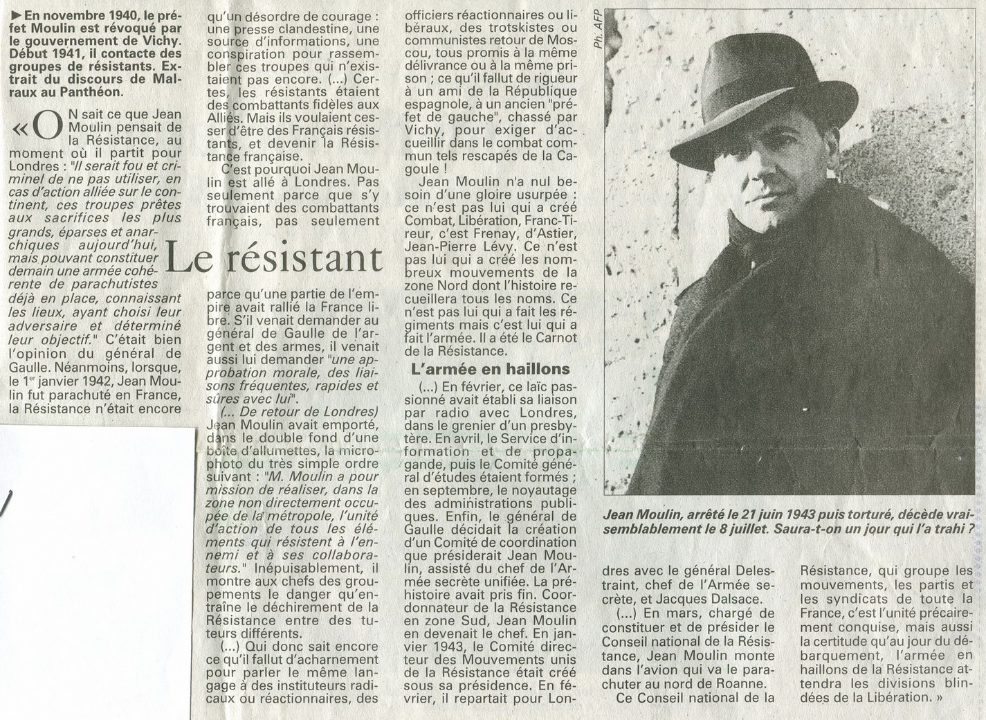 Jean Moulin (1899 - 1943) - Historique.