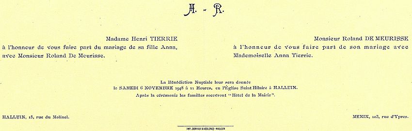 FPMatiage TIERRIE Anna et DE MEURISSE Roland 1948 11 06 HALLUIN St Hilaire